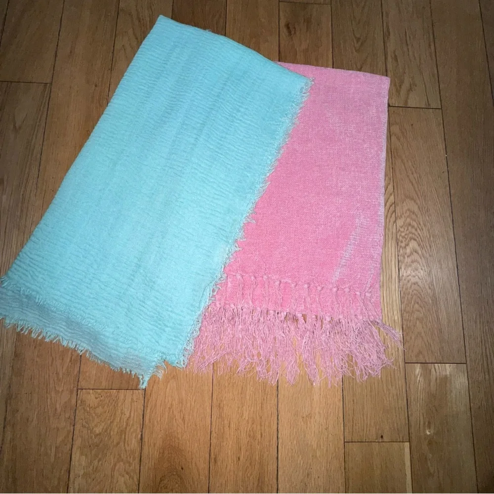 2 women’s scarves Soft Lightweight Pink & Aqua Scarf Duo